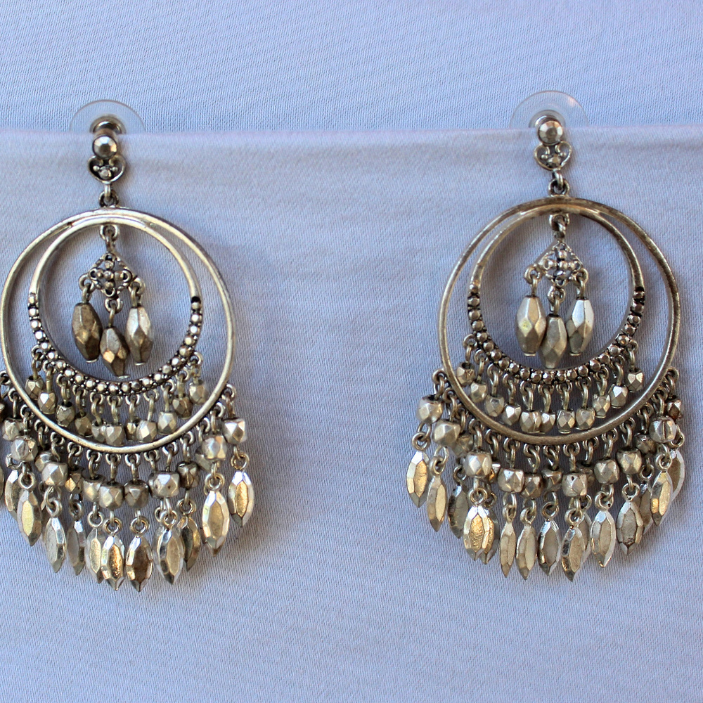 Boho Tribal Silver Statement Dangle Earrings - image 2